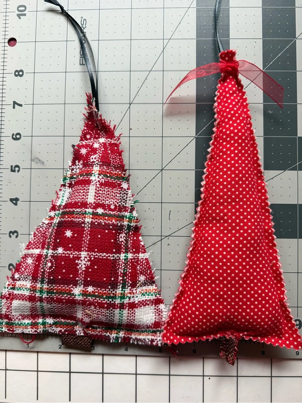 NEW 4 Ornaments Farmhouse Fabric Tree Handmade